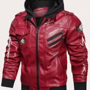 Cyberpunk 2077 Premium Hooded Leather Red Jacket