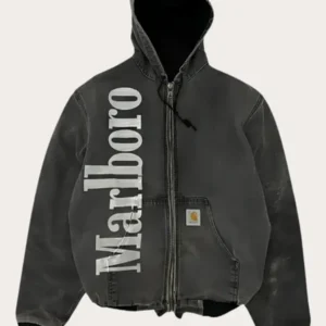 Marlboro Carhartt Grey Zip-Up Hooded Jacket For Unisex