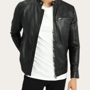Men’s Cafe Racer Classic Black Leather Jacket For Sale